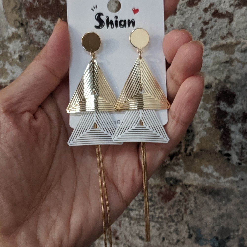 NWT White & Gold Geometric Dangle Earrings